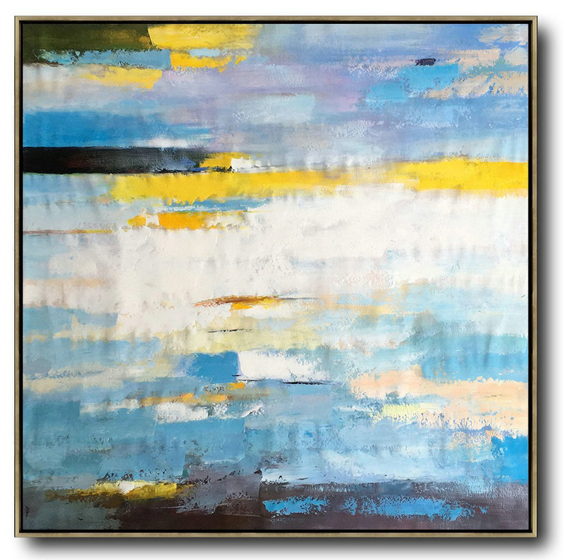 Large Abstract Painting On Canvas,Oversized Contemporary Art,Hand Painted Acrylic Painting,White,Blue,Yellow.etc